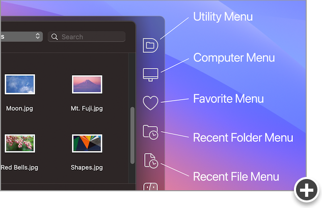 In Open and Save dialogs, Default Folder X's toolbar menus give you quick access to your files and folders.
