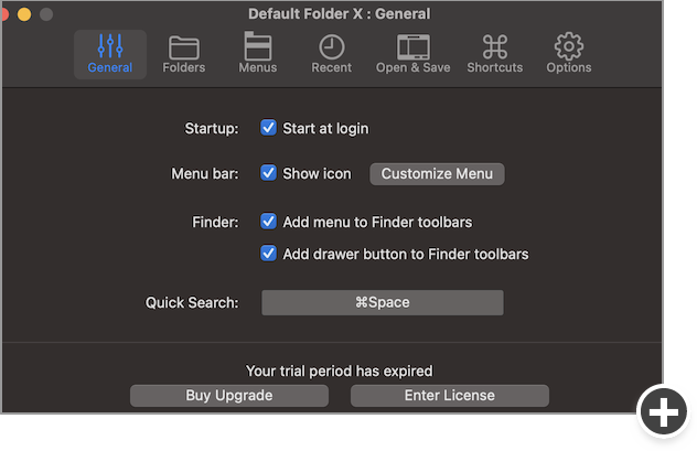 Customize Default Folder X's menu, set the keyboard shortcut for Quick Search and more.